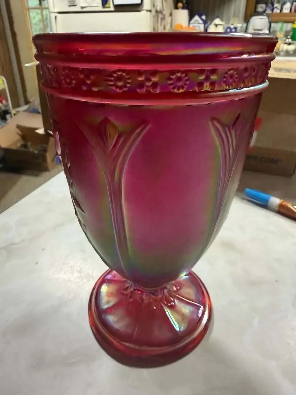 Fenton Ruby Red Carnival Glass Dancing Ladies Urn Vase